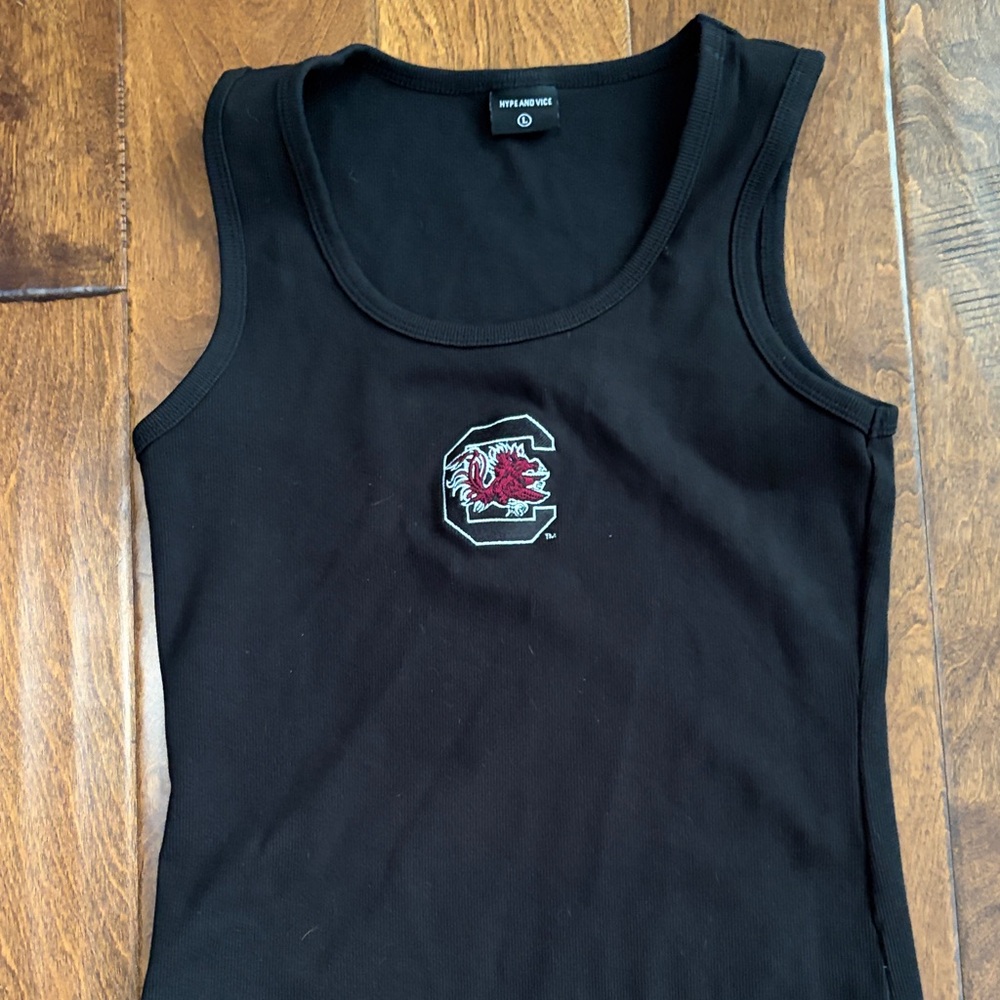 Black Sleeveless Rib Tank with Embroidered Gamecock Logo
